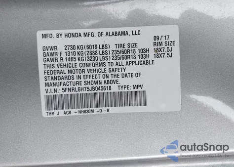 2018 Honda Odyssey Ex-L из США, поврежденный, VIN 5FNRL6H75JB045618